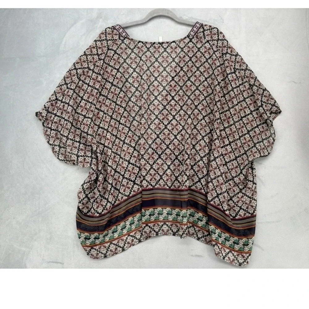 Kimono Cardigan Women S Black Boho Medallion Sheer Chiffon Cover Up Duster